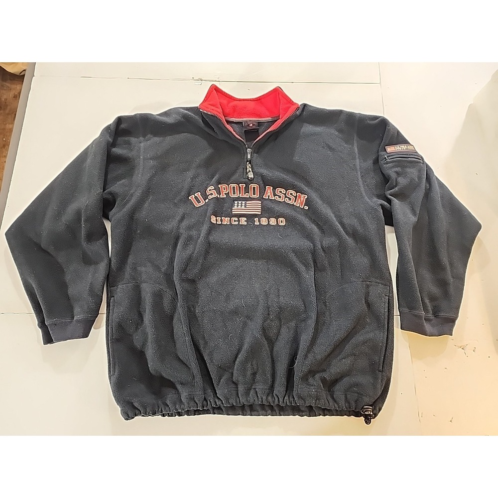 U.S. Polo Assn Since 1890 Fleece Jacket Men's XL Navy Red 1/4 Zip Pullover VTG